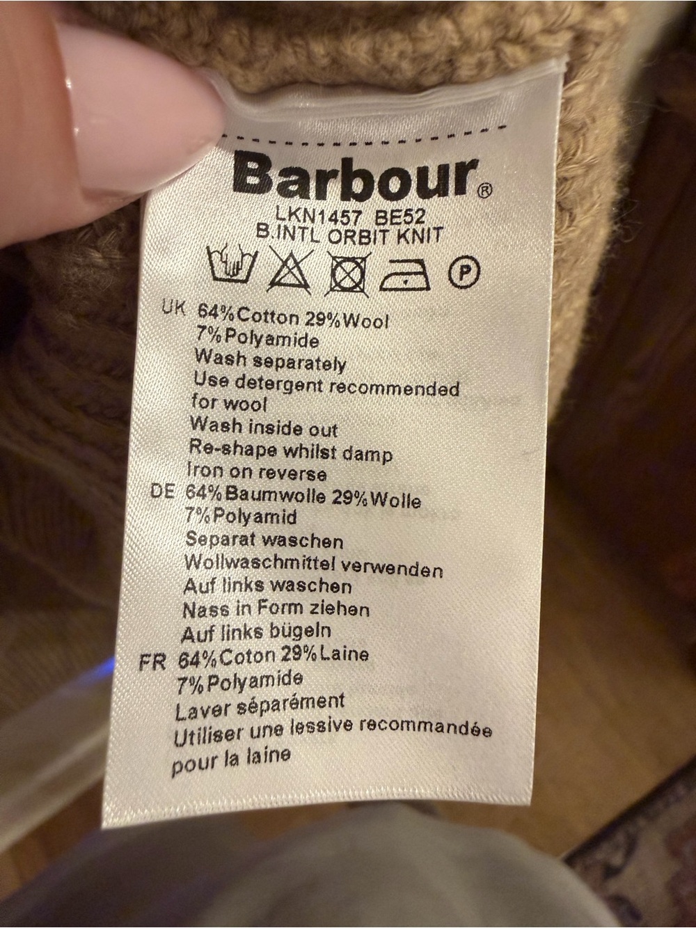Barbour Tan Ribbed Wool & Cotton Open-Front Cardigan w/ Gold Buttons, Size 10/L - Picture 4 of 8
